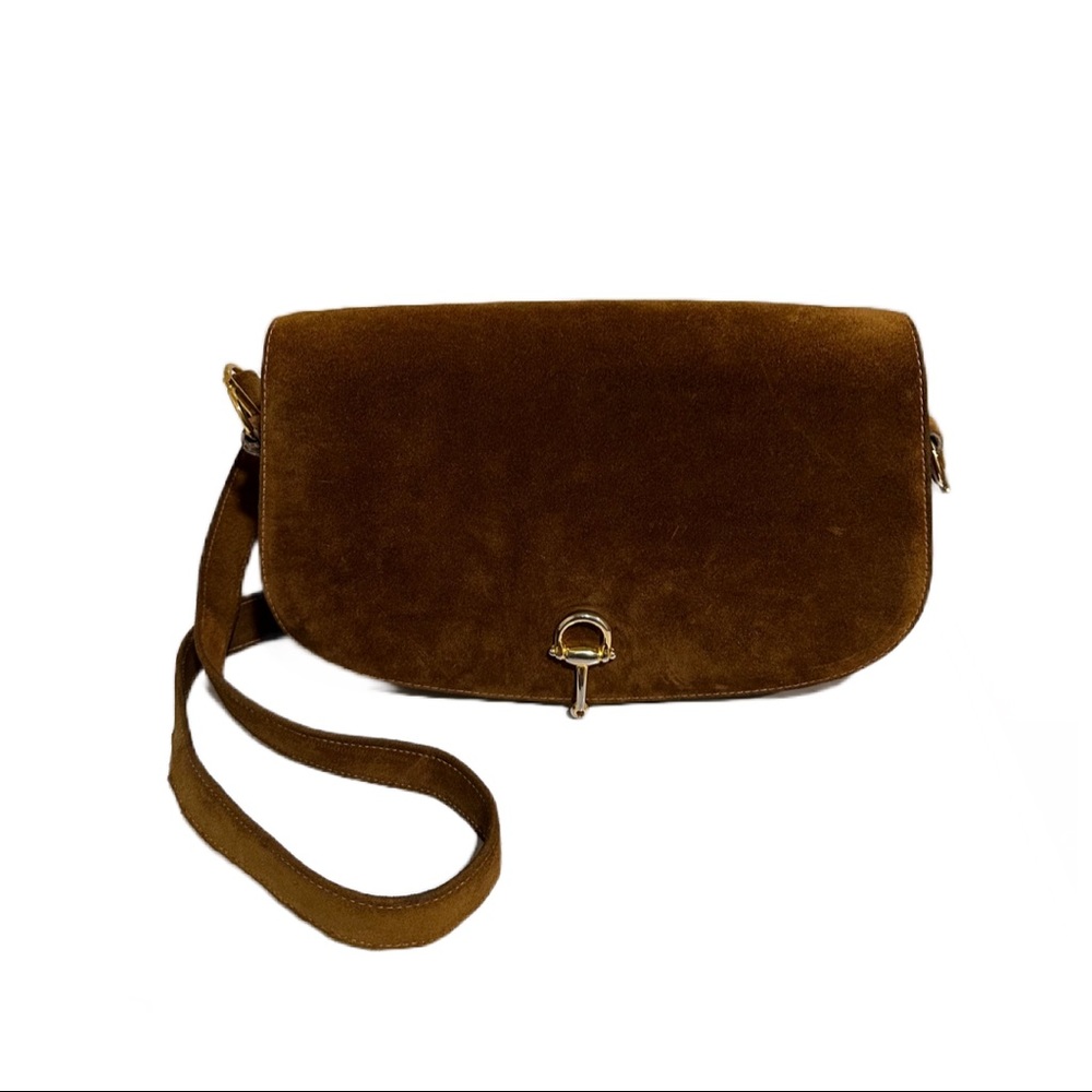 VINTAGE Gucci Horsebit Clasp Suede purse